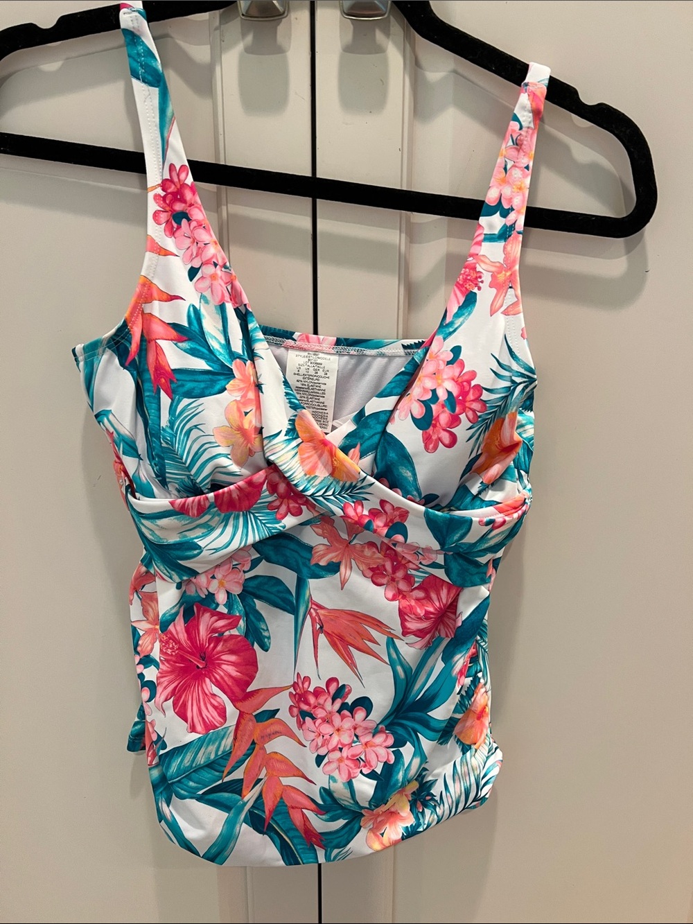Swim solutionsFloral One-Piece Swimsuit in White with Pink & Teal Tropical 8 🆕